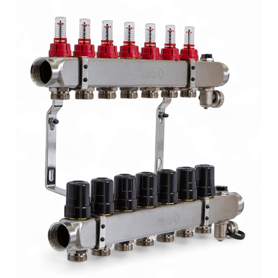 Колектор TERVIX Pro Line на 7 контурів, з витратомірами, краном Маєвського та зливним краном 501207