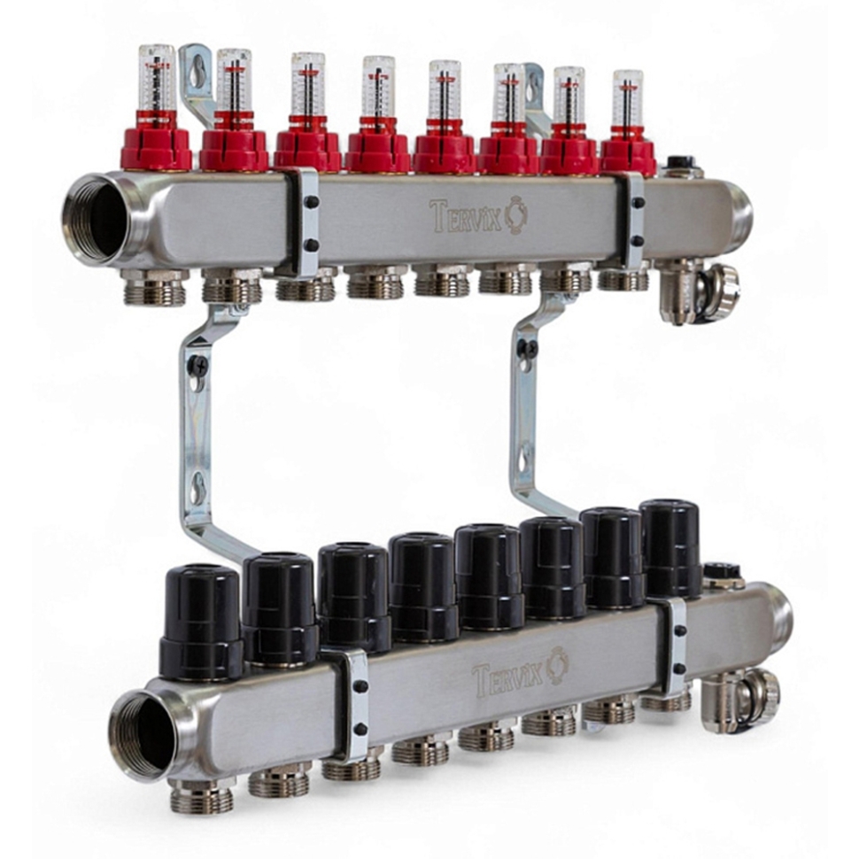 Колектор TERVIX Pro Line на 8 контурів, з витратомірами, краном Маєвського та зливним краном 501208