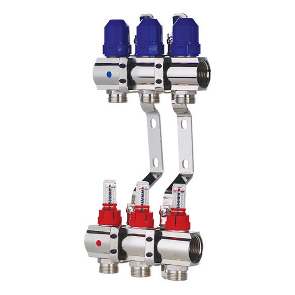 Колектор із витратомірами KOER KR.1110-03 - 1”x3 WAYS без євроконусів