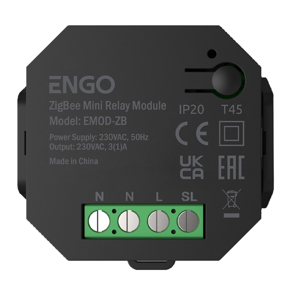 Бездротове міні реле ENGO EMOD-ZB ZigBee 3.0, дозволяє використання дротових центрів комутації ECB8-230, ECB2-230  (Вих 230В)